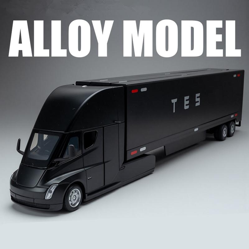 1:32 Lega Semi Elettrico Semi Rimorchio Camion Testa Auto Modello Diecast Container Trasporto Camion Veicoli Auto Modello Suono Luci Giocattoli