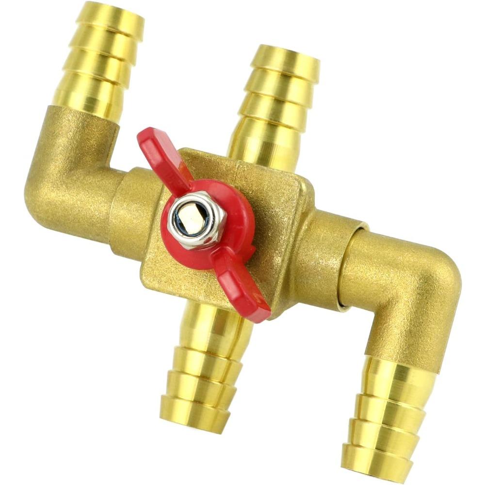 Solid Brass 5/8" 4-Way Heater Control Valve with Switch, 16mm Hose Barb Automotive Bypass