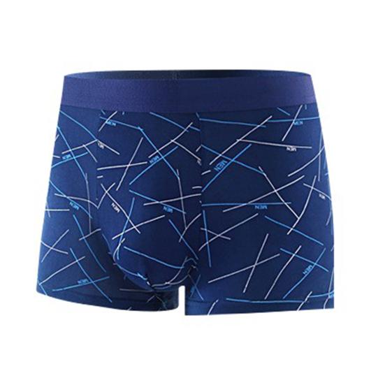Men Boxer Underwear Elastic Mid-Waist Design Tight Cut Shorts Briefs Lines Print U-Convex Panties