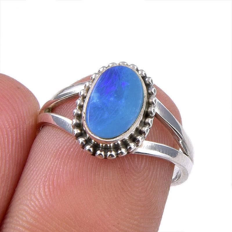

Natural Australian Opal Gemstone 925 Solid Sterling Silver Ring Size 5.5 V2a32
