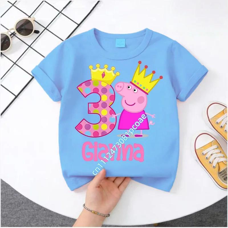 2026 Summer T-shirt Peppa Pig 1-8 Children's 100% Polyester Short-Sleeved Boys' Sport Shirt Girls' Casual Top Digital Print