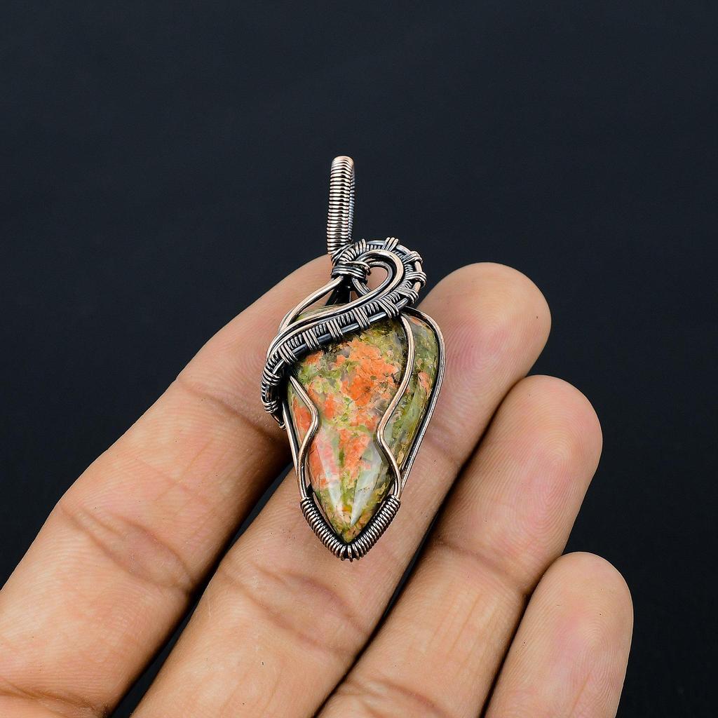 Unakite Pendant, 999 Copper Wire Wrapped Jewelry, Gemstone Jewelry Pendant, Handmade Wedding Gift Jewelry