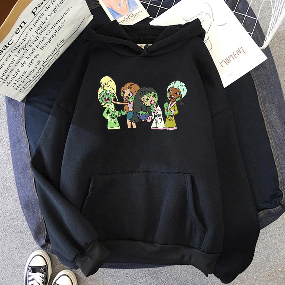 Letter Bratz Hoodies Women Casual Crewneck Sweatshirts Men Kpop Sportswear Fleece Warm Fleece Loose Hoody Green