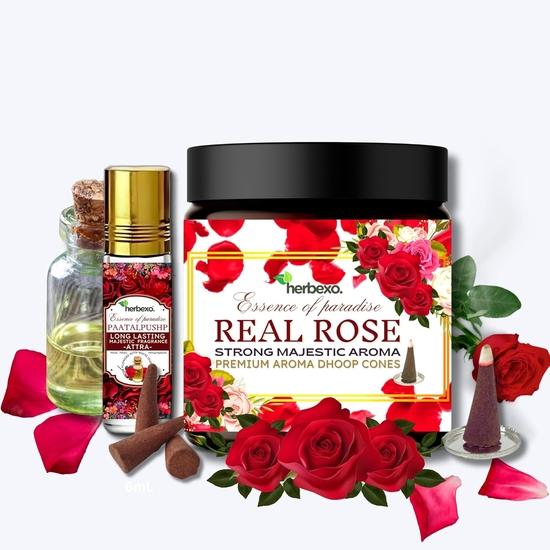 

Dhoop с аттаром, набор для пуджи | Herbal Dhoop и Pooja Attar Combo Чистые ароматы, ассортимент роз, чандан, уд (Роза (Роза))