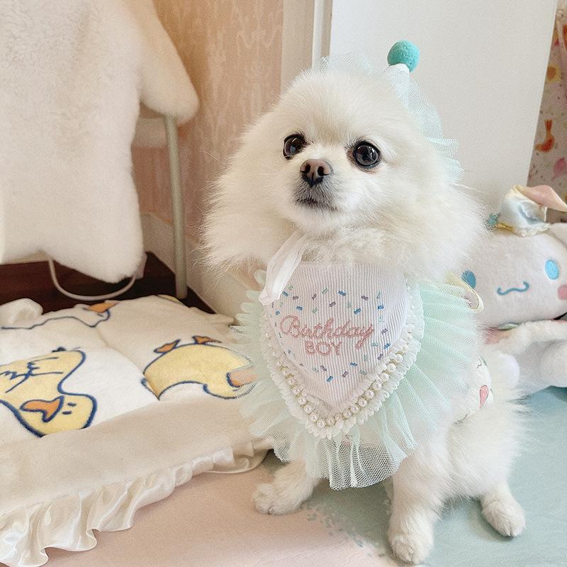 INS Pet Supplies Dog Birthday Saliva Towel Party Pet Triangle Scarf Cat Cat Dog Cute Lace Lace Lace Bib Pet Accessories