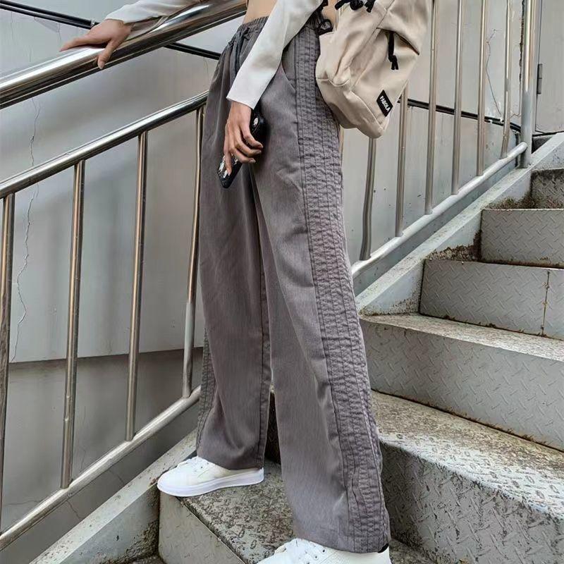 

Женские весенне-летние брюки прямого кроя с широкими штанинами в корейском стиле с боковыми полосками - Гонконгская мода, свободные, прилегающие, спортивные XL