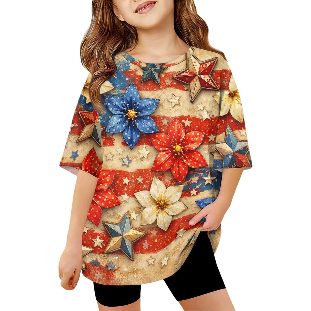 Kids Independence Day Print Round Neck Short Sleeve Casual T-shirt