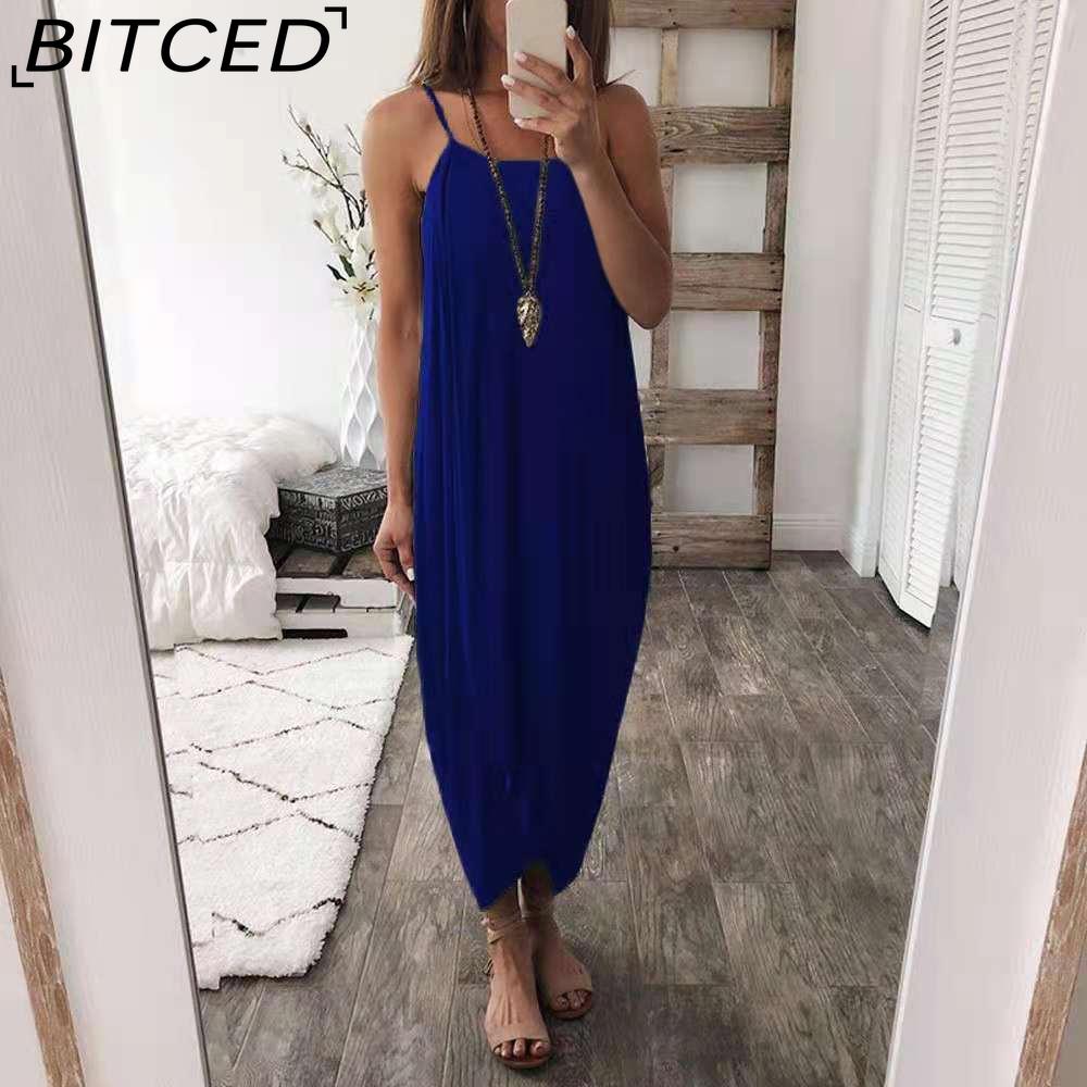 

BITCED Женские однотонные трикотажные свободные нестандартные платья XXXL синий