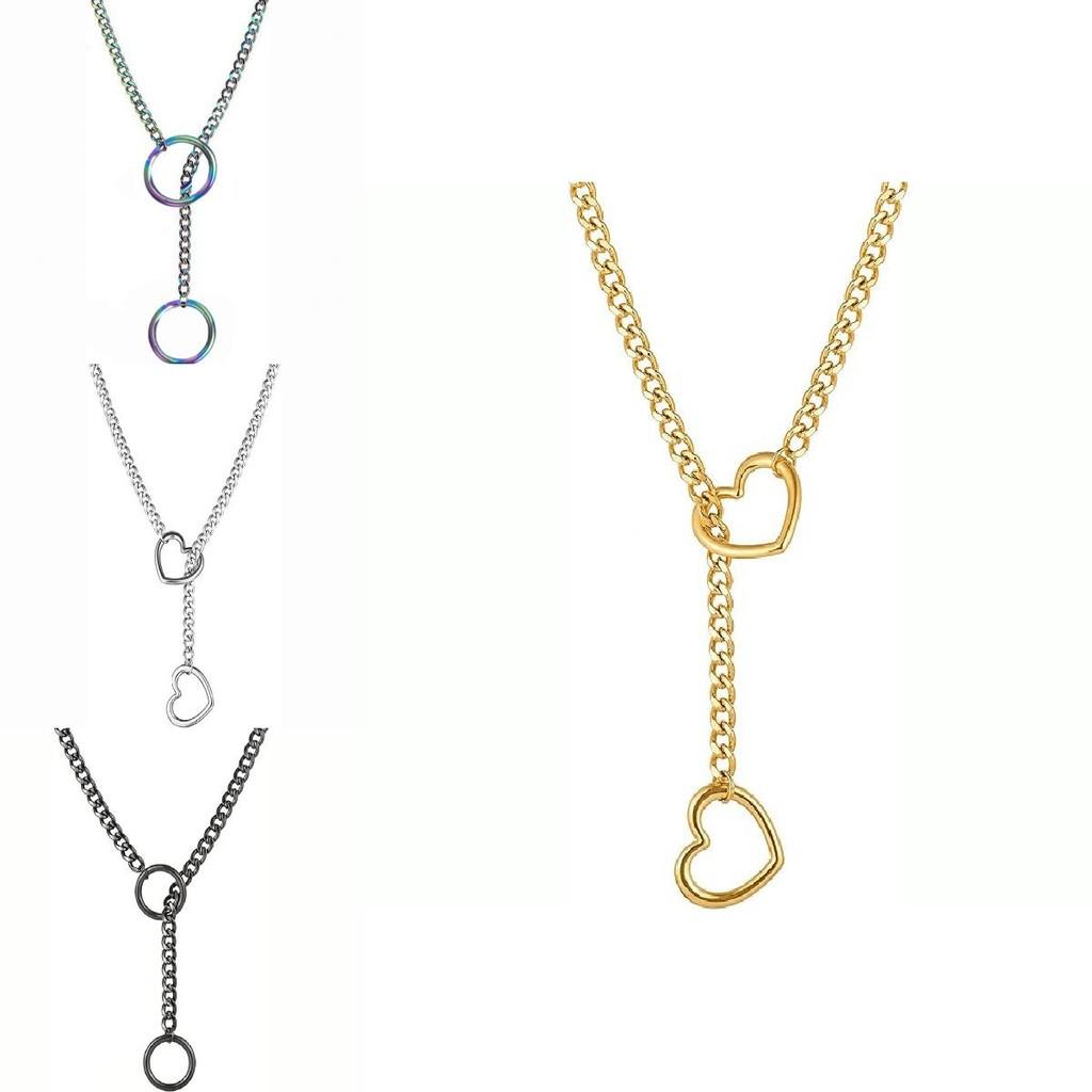 Gothic Punk Style Stainless Steel Heart And Circular Pendant Chain With Electroplating For Fashion