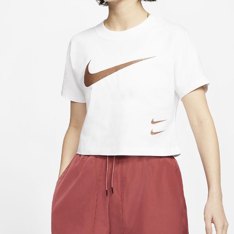 Nike Sportswear Swoosh Logo Short Sleeve T-Shirt Women Tops White CW4321-100