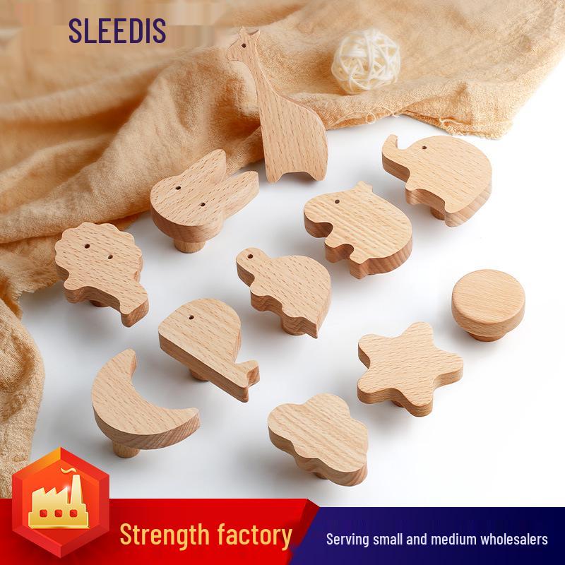 Creative Solid Wood Animal Door Handle for Children's Room Wardrobe, Drawer, and Cabinet