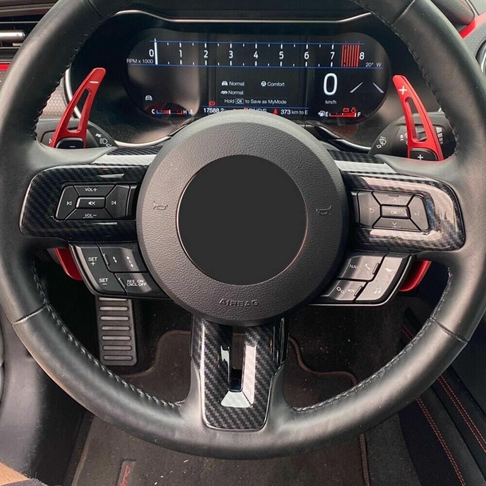 Inner Steering Wheel Decor Cover Trim Bezels for Ford Mustang 2015+ Carbon Fiber
