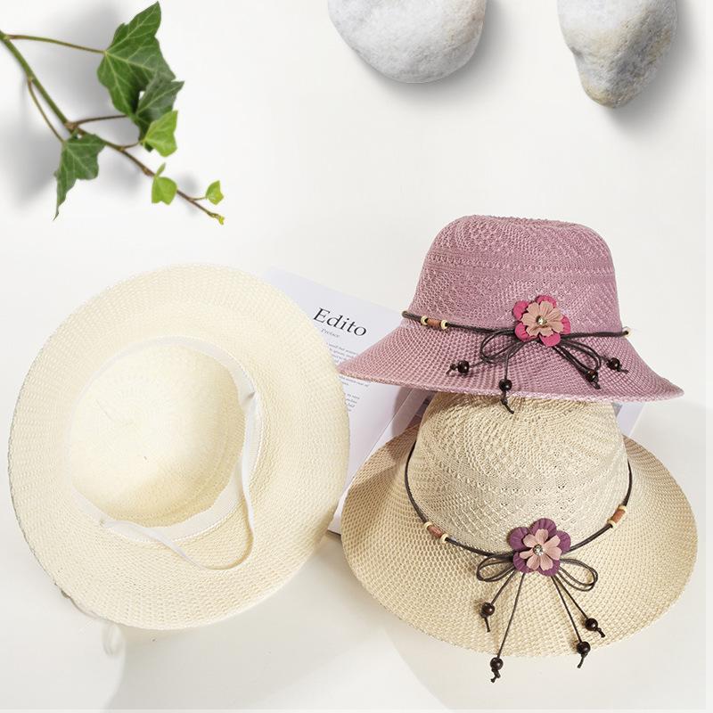 Straw hat woman summer small fresh versatile travel seaside beach sunshade sun protection folding flower sun hat tide