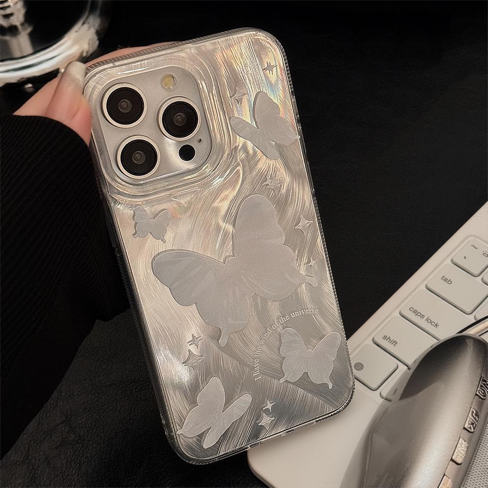 Silver Feather Butterfly Phone Case Suitable for Apple 15promax Light Luxury Iphone13 Anti-fall 16 Hard 14 Super Fairy