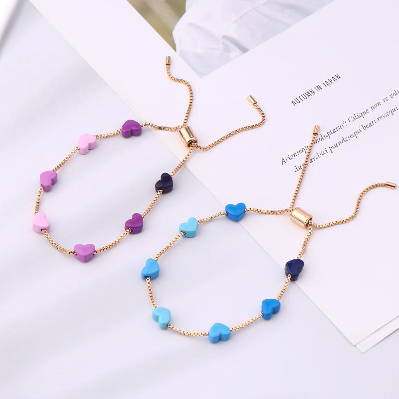Children'S Colorful Heart Gradient Bracelet Ins Able Wrist Chain For Gilrs Party Jewelry Gift