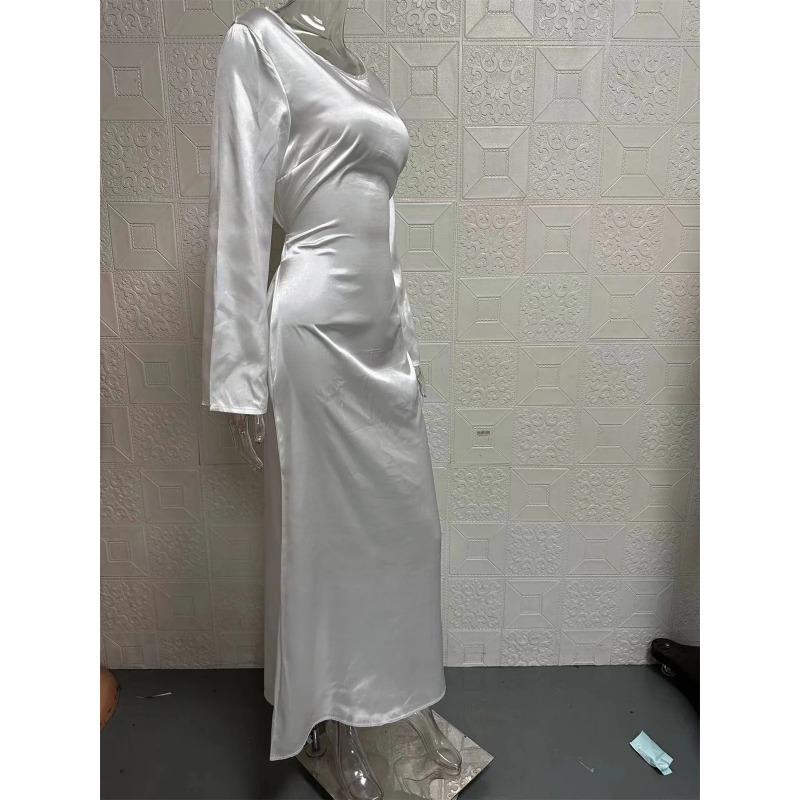Letnia Elegancka Sukienka Z Długim Rękawem Y2k Kobiety Seksowne Retro Solidne O-neck Wąskie Sukienki Kobieca Moda Elegancka Estetyczna Rozkloszowana Impreza Odzież