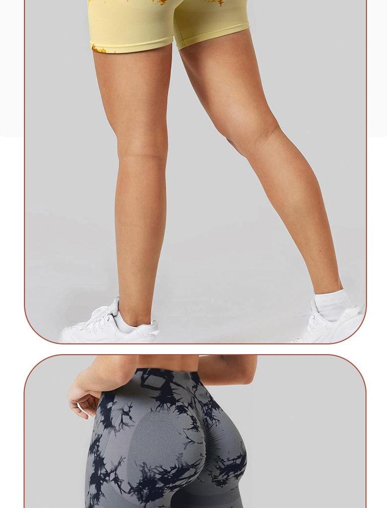 Women's High-Waisted Tie-Dye Yoga Shorts - Comfortable, Elastic, Athletic Wear for Fitness