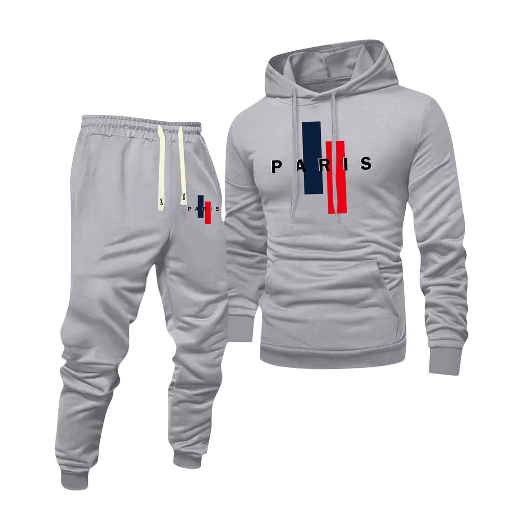 Men's Printed Hooded Sweatshirt And Sweatpants Casual Sports Suit