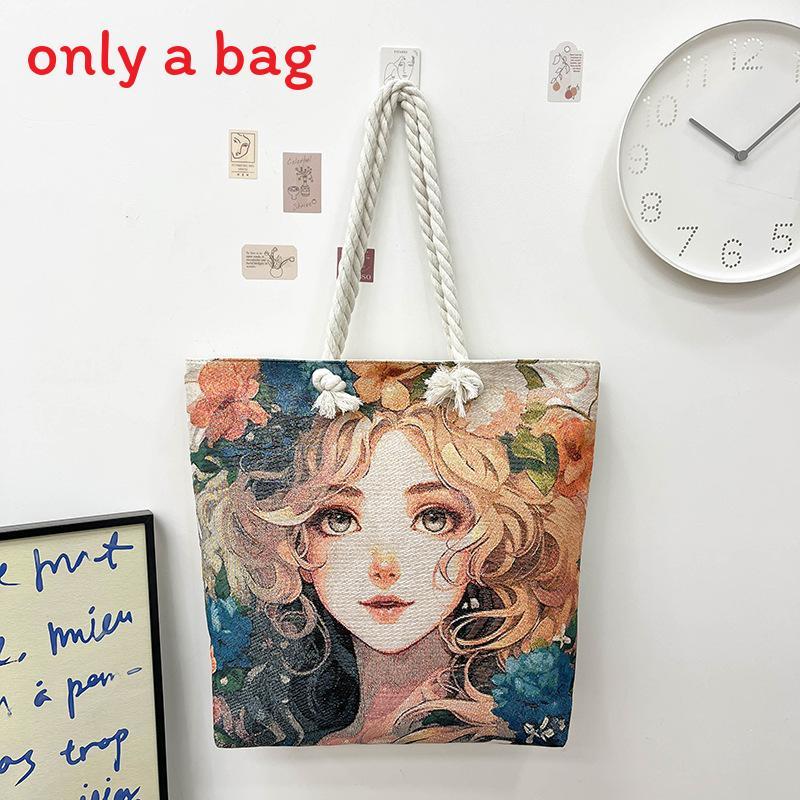 Canvas Embroidered Shoulder Bag With Large Capacity For Casual Daily Use
