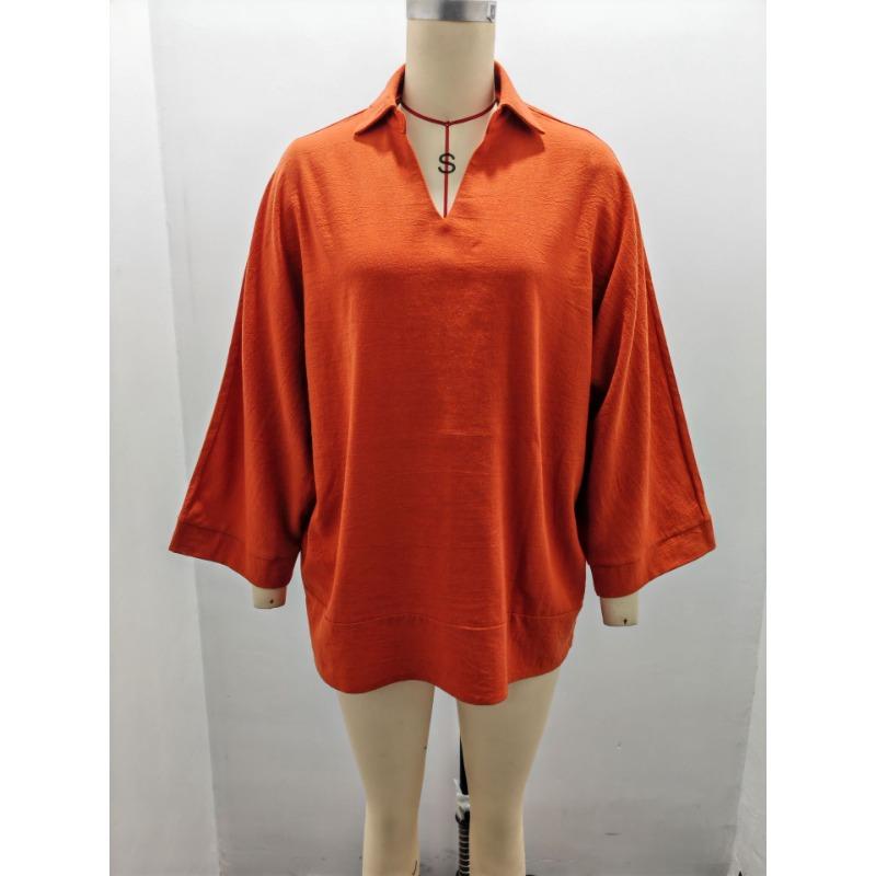 Spring and Autumn Women's Blouse V-neck Solid Color Large Size Loose Top