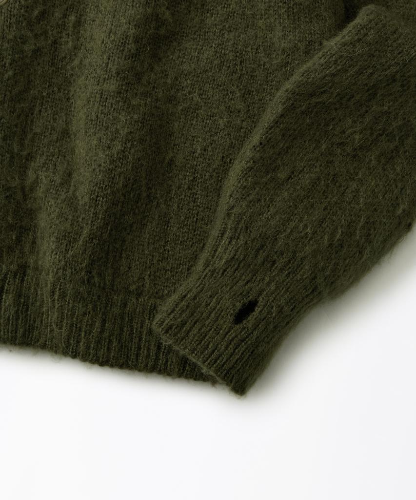 Outstanding Brushed Wool Round Neck Cardigan_Melange Olive