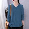 Spring and Autumn Plus Size Women's Long-sleeved T-shirt Women's V-neck Sweater Loose Thin Top Sweater