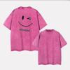 Smiling face hahaha simple washed T-shirt short sleeve gender-neutral men and women loose print clothing