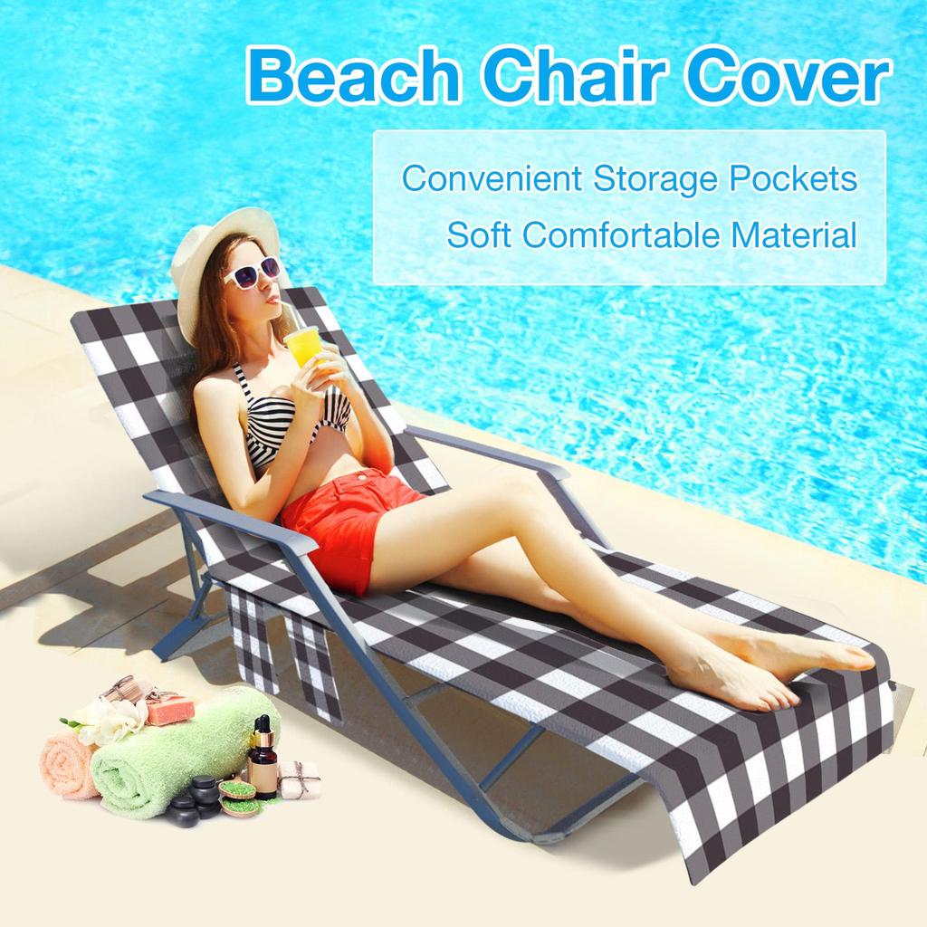 Beach Chair Cover Pool Lounge Chair Cover Quick Drying Lounger Cover with Side Storage Bag for Swimming Pool Hotel