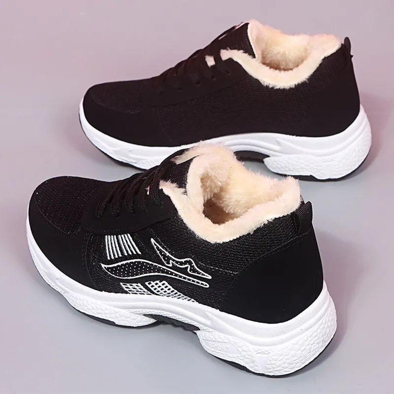 Hiver Velours Épaissi Chaud Chaussures pour Femmes Antidérapantes Semelle Épaisse Plates Sport Hautes Baita Décontractées Chaussures en Coton pour Femmes
