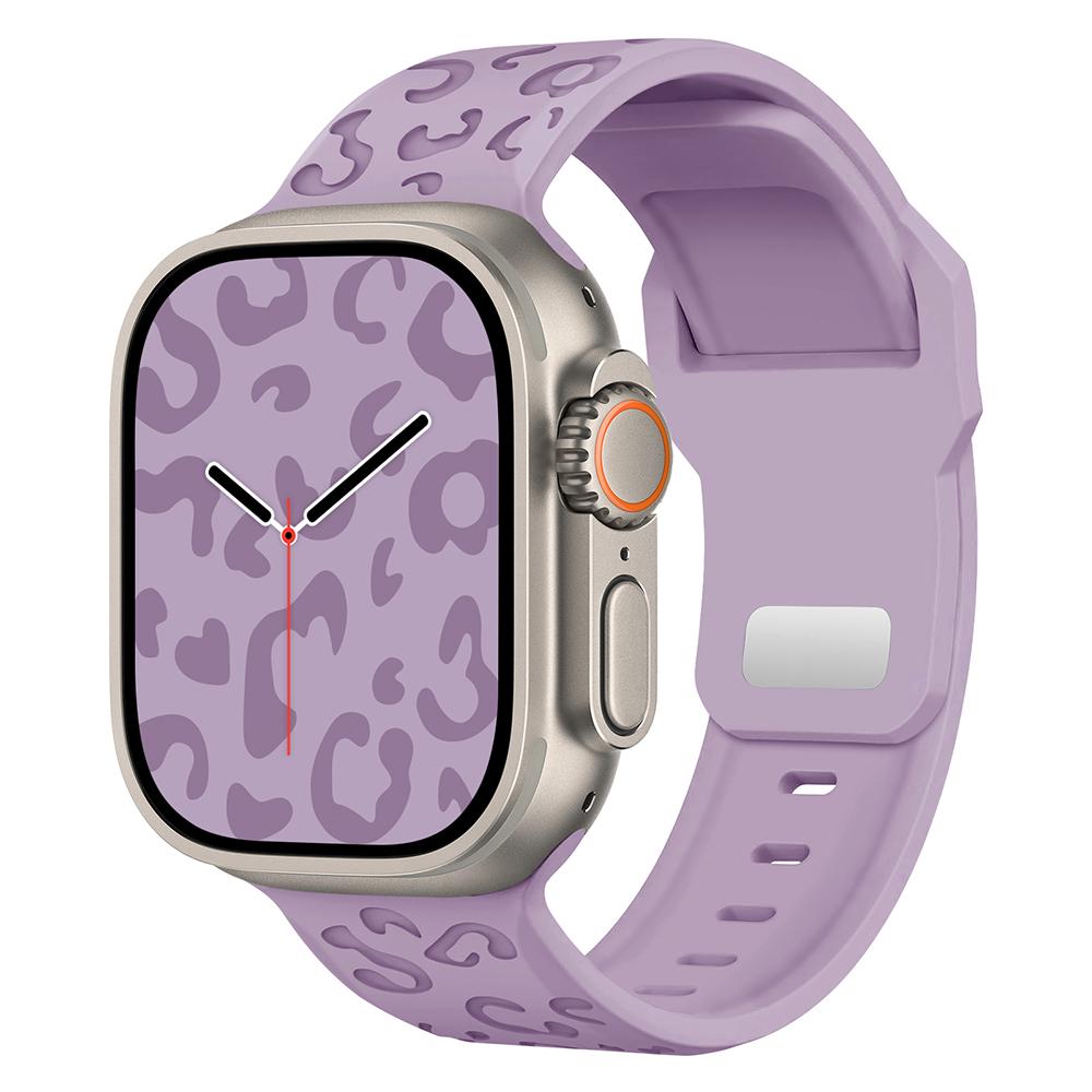 

Silicone Band for Apple Watch Series 10 Ultra 9 8 7 SE 6 5 4 3 2 1 46mm 49mm 45mm 44mm 42mm Concave Leopard Texture Watch Strap Light Purple