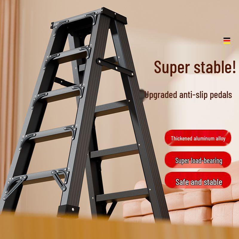 Heavy-Duty Aluminum Folding Ladder: Indoor/Outdoor Telescopic, Double-Sided, Portable.