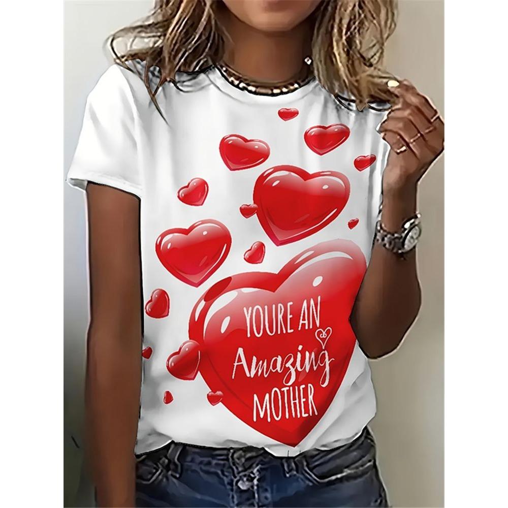 3D printed pattern T-shirt, summer and spring short sleeved round neck casual top, women's clothing