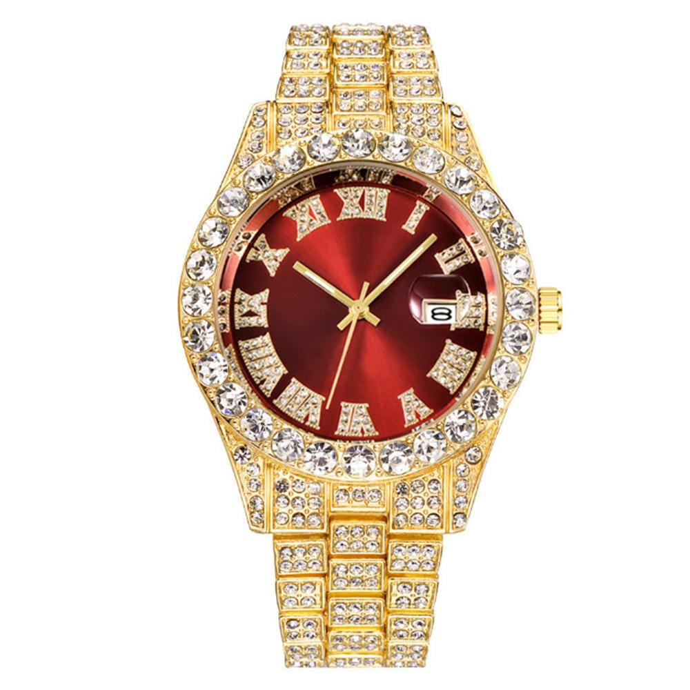 Hip Hop Roman Big Dial Gypsy Luxury Digital Calendar Diamond Inlaid Watch Personalized Steel Strap Watch