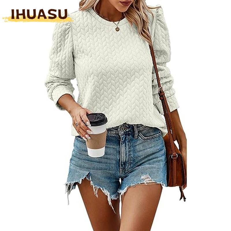 IHUASU Women's Fashion Casual Long Sleeve O-Neck Blouses & Shirts