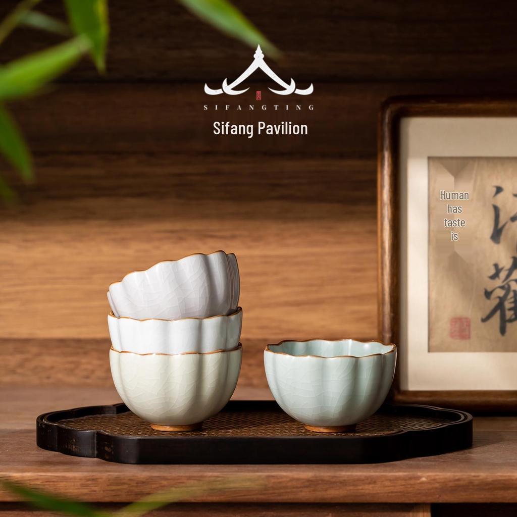 Ru Kiln Crackle Ceramic Kung Fu Tea Cup Set – Handmade Large Tasting Cups with Gift Box