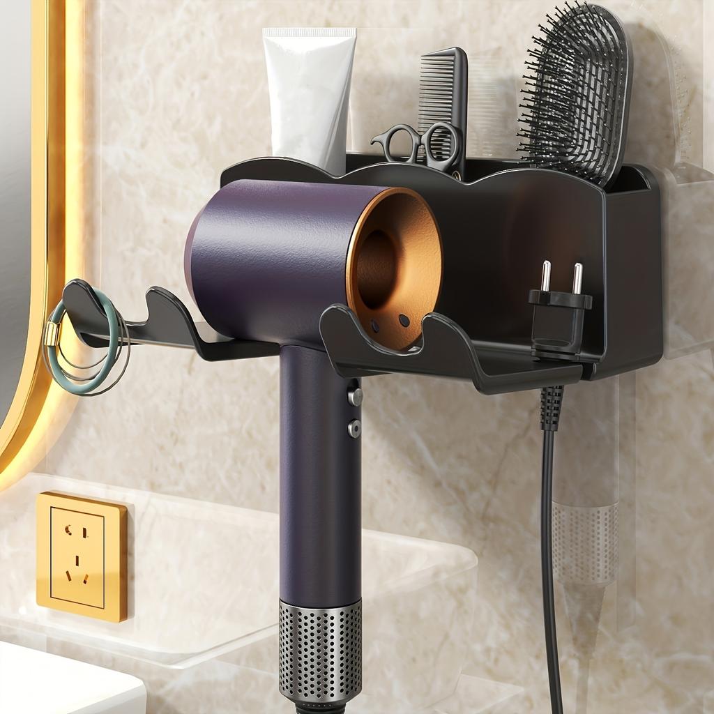 1pc No-Punch ABS Hair Dryer Holder - Easy Wall Mount, Space-Saving Bathroom Organizer, Safe & Stylish Design for Hassle-Free Grooming