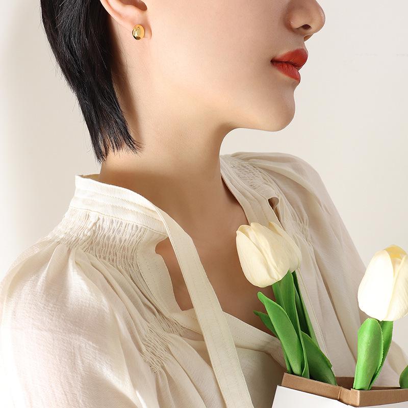 Korean Minimalist 18K Gold Plated Polygonal Stud Earrings in Titanium Steel