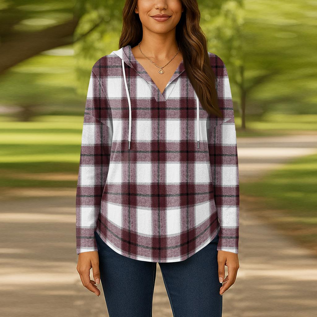 Damenmode Kapuzenpullover V-Ausschnitt Langarm Geblümter Kordelzug Lässig Locker Pullover Tops