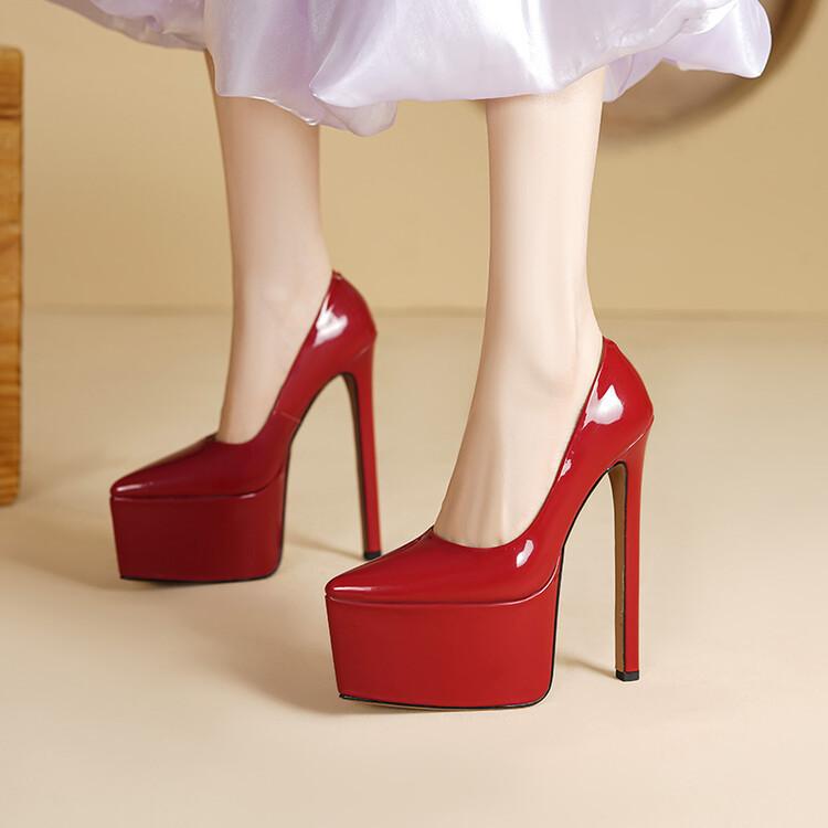 

Cool boots pointed thin heels super high heels single shoes women s waterproof stage hate sky high red wedding shoes silver stage performance 39 червоний