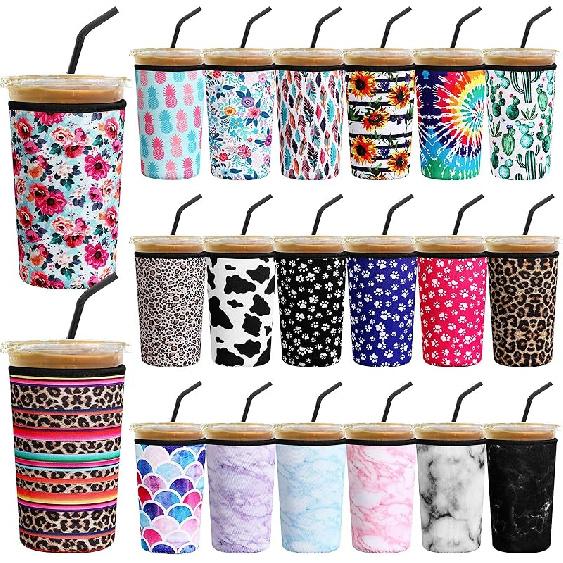 20 Pcs Reusable Iced Coffee Sleeve Neoprene Insulator Cup Sleeve for Cold Beverages Cups Neoprene Holder for Cold and Hot Drinks Fits Coffee Cups 22-24oz, Medium