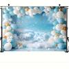2D Witte Wolkenlucht Achtergrond, Blauw Wit Goud Ballon Baby Banner