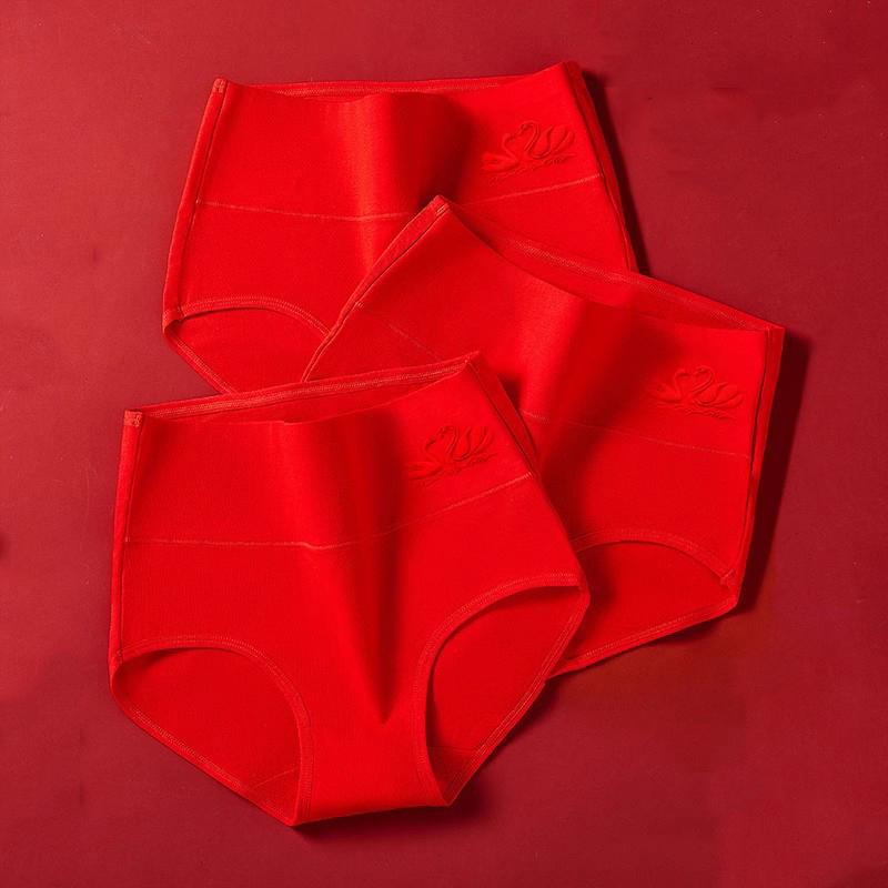

3 шт./компл. Хлопковые женские трусики На удачу Красное нижнее белье Дышащие трусы больших размеров Трусики с высокой талией Корректирующее белье Женское белье XXL красный