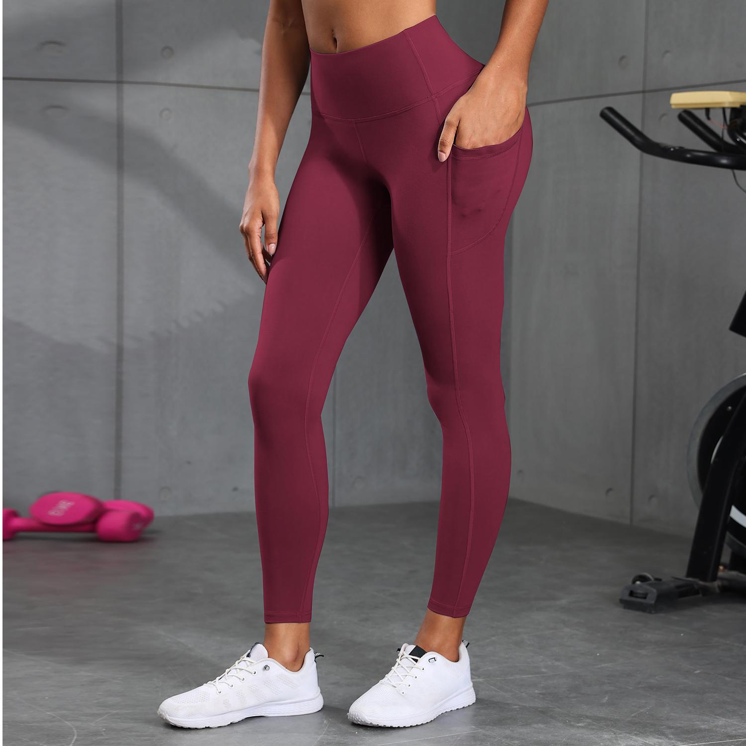 

Женские однотонные леггинсы с боковыми карманами, повседневные обтягивающие эластичные леггинсы S винный