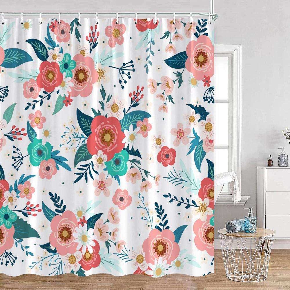 Colorful Flowers Shower Curtains Retro Flowers Bohemian Style Plants Botanical Bathroom Curtain Modern Minimalist Bath Curtain
