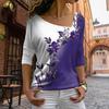 Frauen Herbst Top Blume Drucken Kontrast Farbe Lange Ärmel V-ausschnitt Pullover Warme Weiche Floral Muster Dame T-shirt Weibliche Kleidung