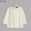 ZANZEA Women Casual Round Neck Summer 3/4 Sleeve Loose Blouse