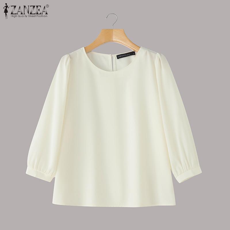 ZANZEA Women Casual Round Neck Summer 3/4 Sleeve Loose Blouse