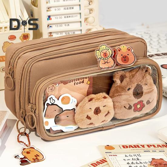 Capybara Pencil Case Large Capacity Multi-Layer Canvas Pen Bag with Compartments Waterproof Material DIY Pencil Case Kit