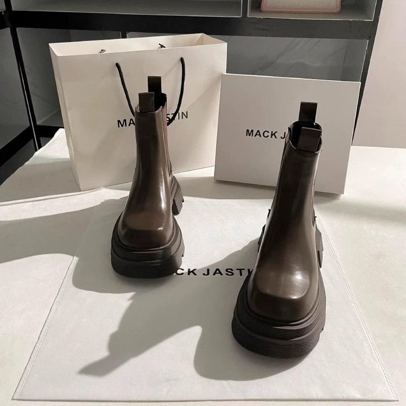 

[Galoa] British style platform Martin boots women s 2024 autumn new soft leather fried street fashion thin boots 35 чёрный