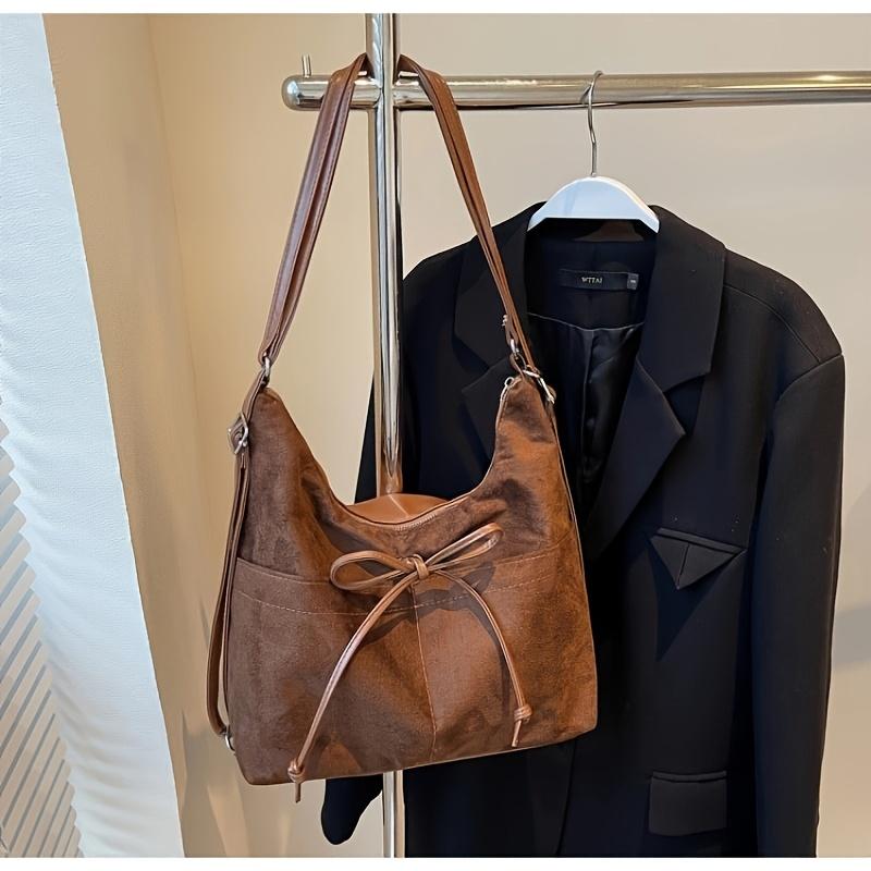 Women'S Single Shoulder Bag, Vintage Style, Large Capacity, Tote Bag,Synthetic Faux Leather, Zipper Closure, Polyester Lining